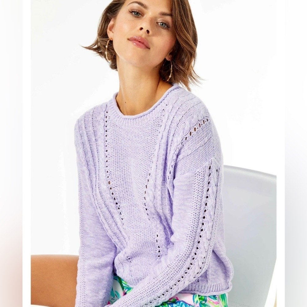 Lilly Pulitzer Maxcy Sweater Light Lilac Verbena Chunky Knit Preppy Fisherman’s